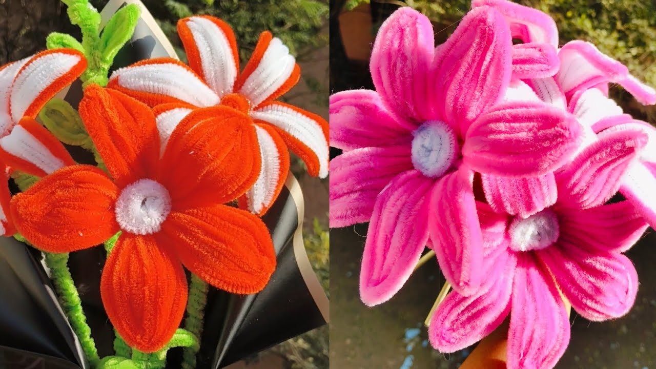 Pipe Cleaner Flower Making Tutorial 🌸 | No Glue No Scissor #pipecleanerflowers #tutorial #diycrafts 