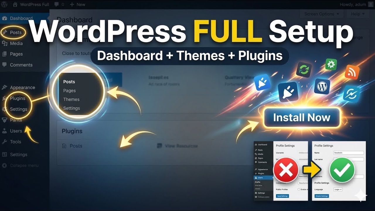 WordPress Dashboard Explained (Step-by-Step) | Install Themes, Plugins & Edit Admin Profile