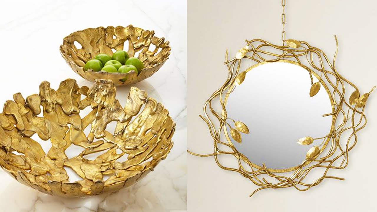 Unique gold paper pulp bowl, Circle Snake Gold Mirror Home Decor, Home Decorating Ideas #60