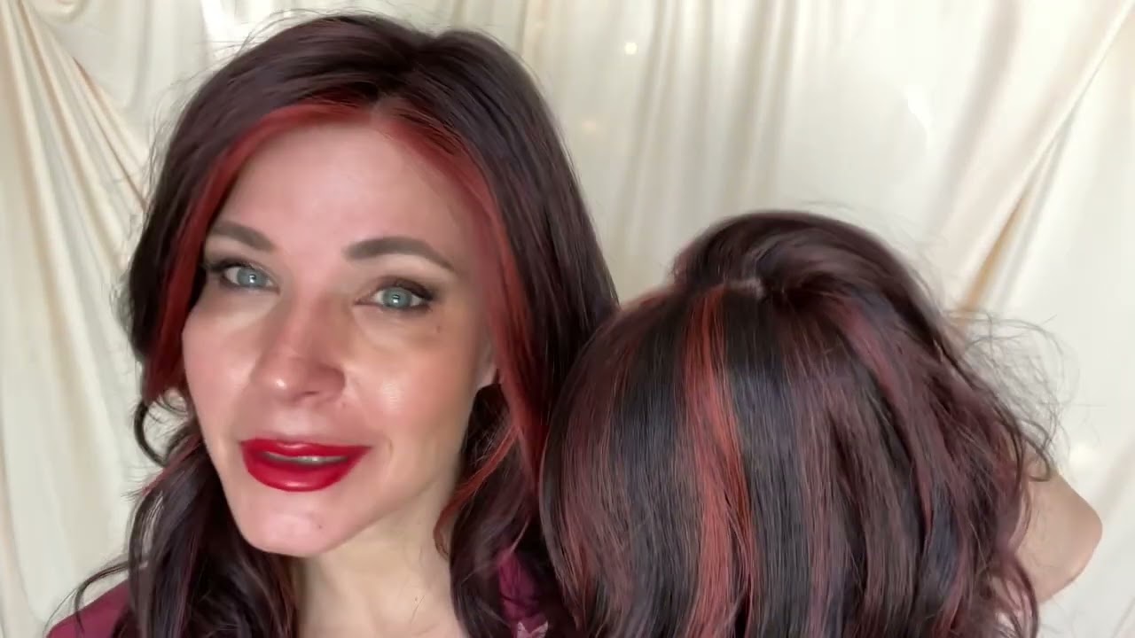 Color comparison of Jon Renau Chocolate Cherry | Belle Madame Purple Flame | Envy Chocolate Cherry