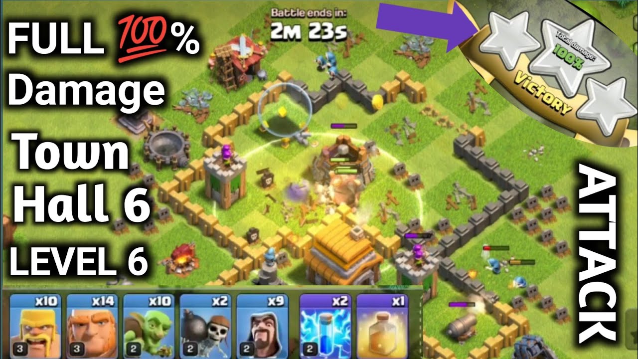 BEST TH 6 3 Star ⭐ 💯% Damage Attack Strategy Without CC Troops-CoC