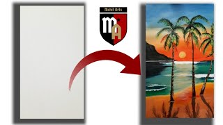 Easy Sunset painting Beach With Coconut Trees for beginners | Acrylic painting Tutorial|Step By Step