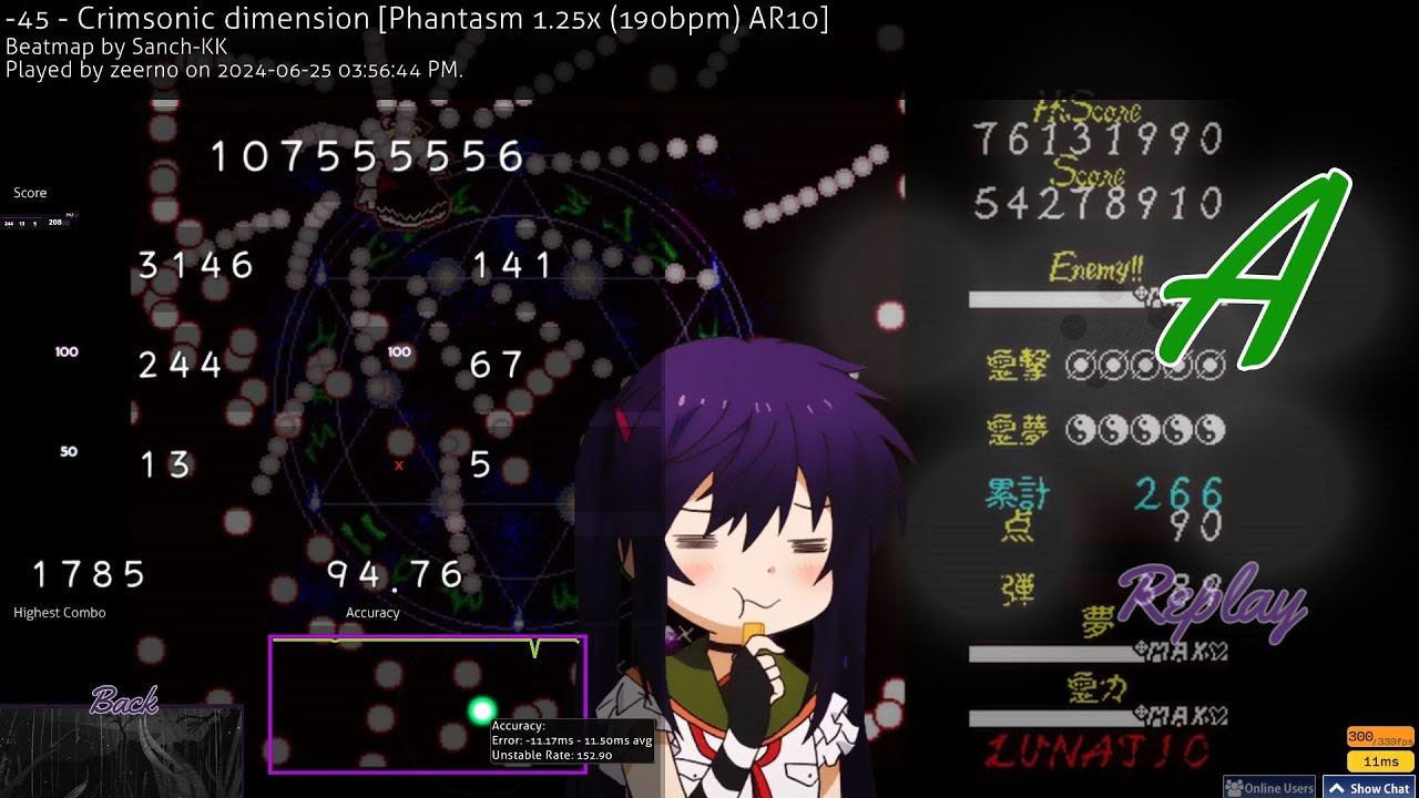Crimsonic dimension 190bpm 1.25x 94.76% 5miss