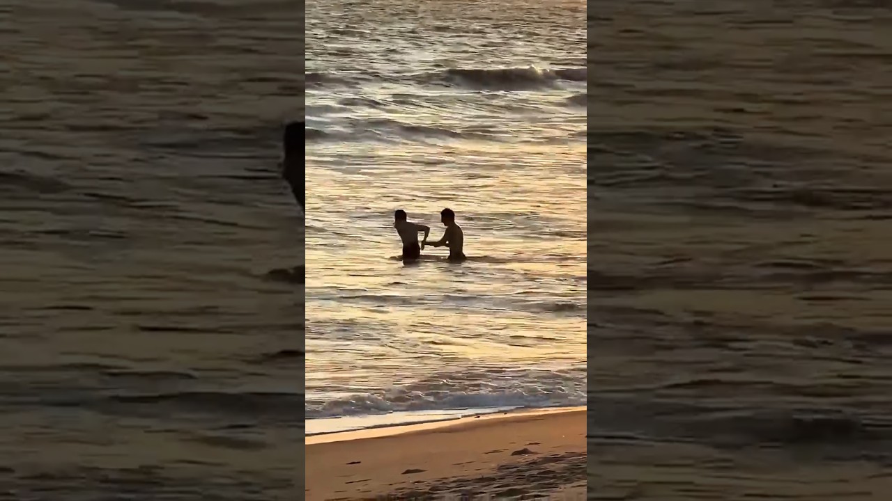 Jimin and V are enjoying a beach date. Jimin tried to take off V's shorts.🤣🥰🫣#vmin moment#funny