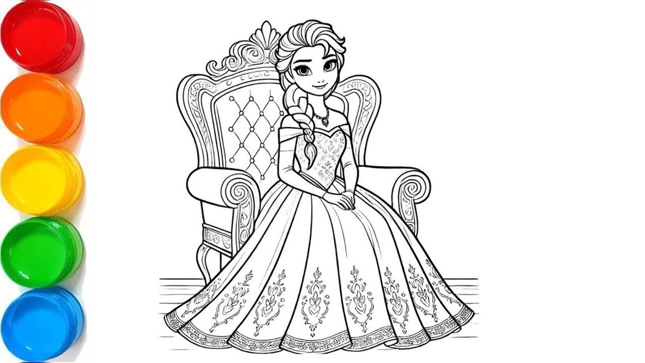 Красивый рисунок Эльзы для детей, рисование и раскрашивание для детей и малышей || Давайте рисова...