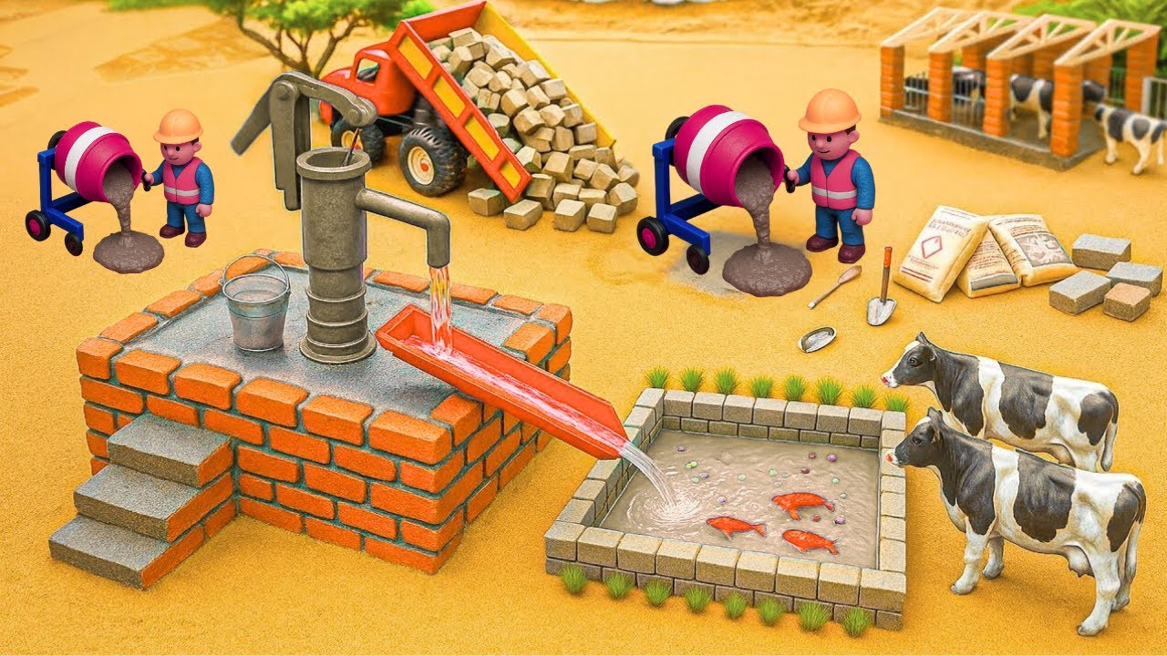DIY Miniature Farm Build | Science Project with Tiny Toy Workers, Hand Pump & Fish Pond