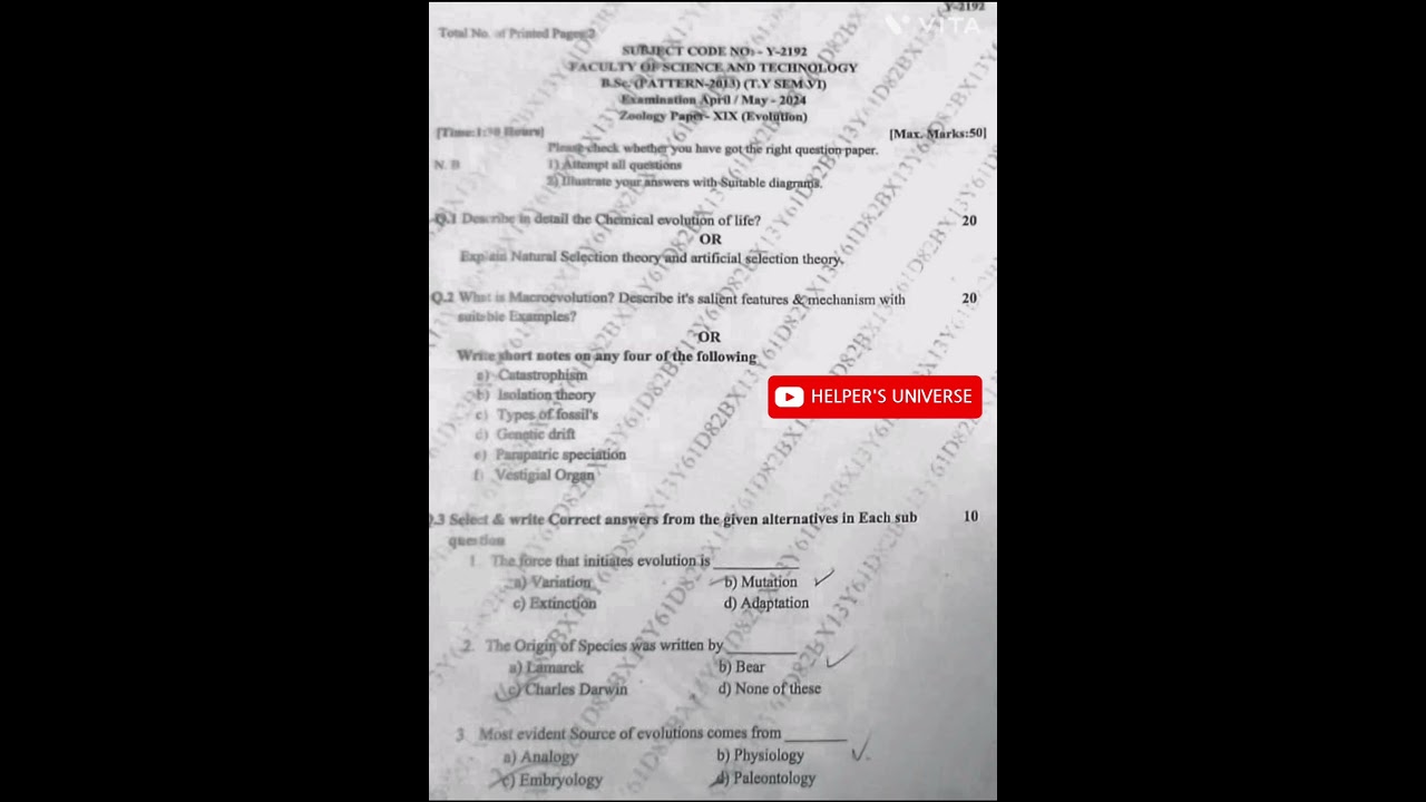 BSc TY 6th sem/ zoology/Evolution/BAMU 