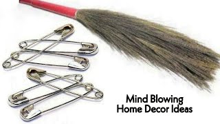 3 Superb Home Decor Ideas using Old Broom and Safety pins - DIY Crafts Ideas - Waste material craft