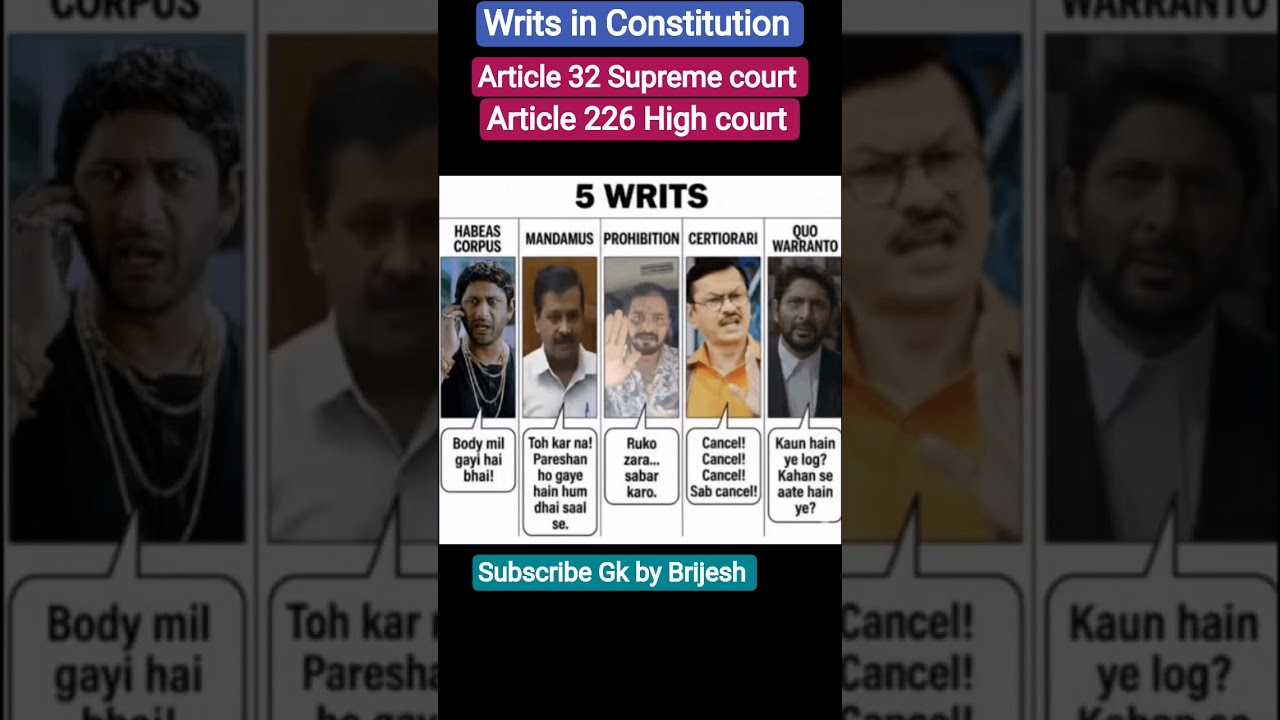 Writs in Constitution #supremecourt #highcourt #constitution #india #politics #writs #viral #shorts