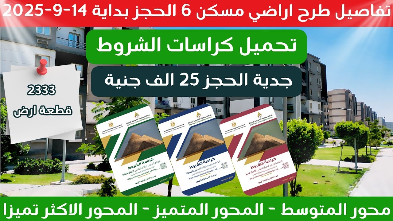مسكن 6 | تفاصيل طرح الأراضي الجديدة 2025: الأسعار والمساحات وأماكن الطرح + تحميل كراسة الشروط