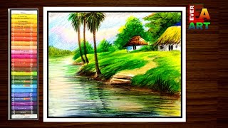 oil pastel drawing-river side oil pastel scenery drawing & coloring step by step