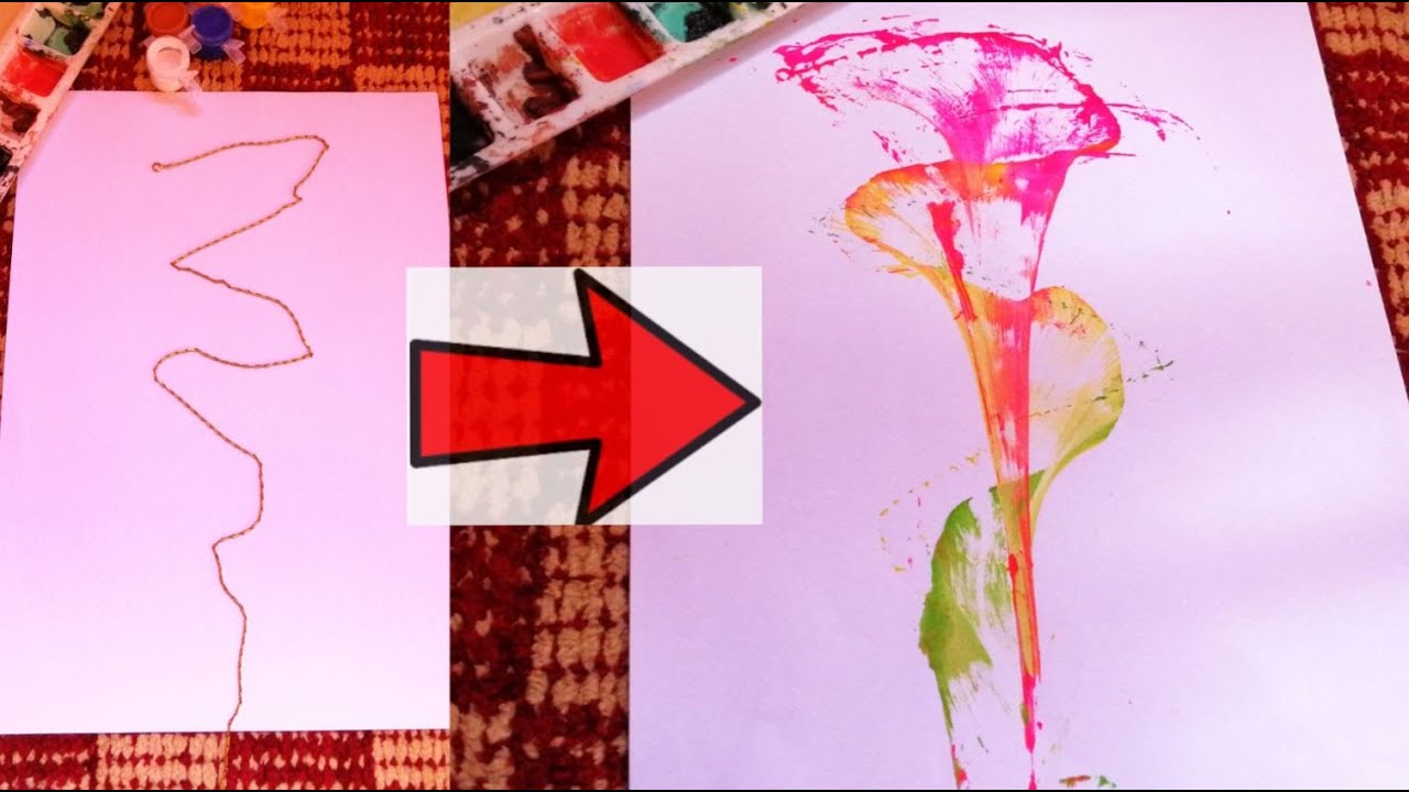 Chain or String Pull Floral Art Tutorial Flower Painting Chain Pull Technique YouTube
