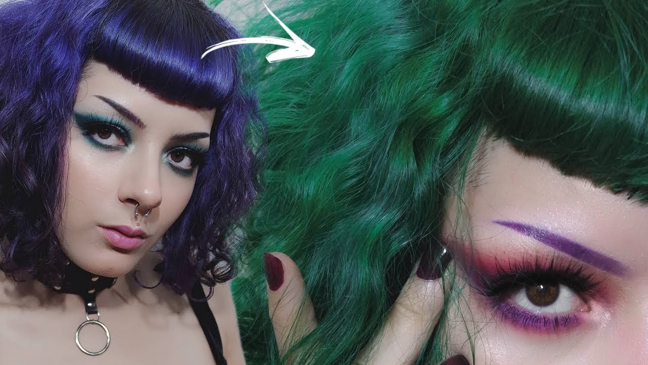 DO CABELO ROXO PRO VERDE EM CASA | Descolorindo a raiz e pintando o cabelo