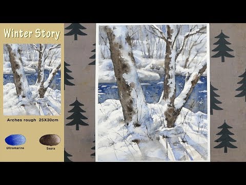 Only 2 Color Watercolor - Winter <strong>Story</strong> (sketch &amp;amp; color mixing, Arches)<strong>NAMIL</strong> ART