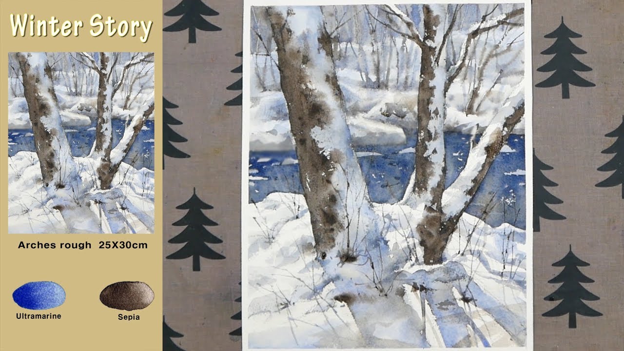 Только 2 цвет Акварель - Зимняя История (эскиз & смешивание цветов, Arches)NAMIL ART