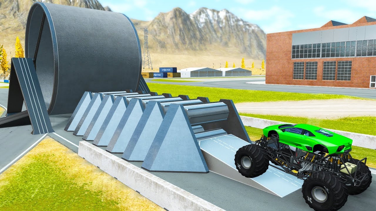 Beamng drive - Giant Rollers Consistently Crash Cars and Car Flattener ...