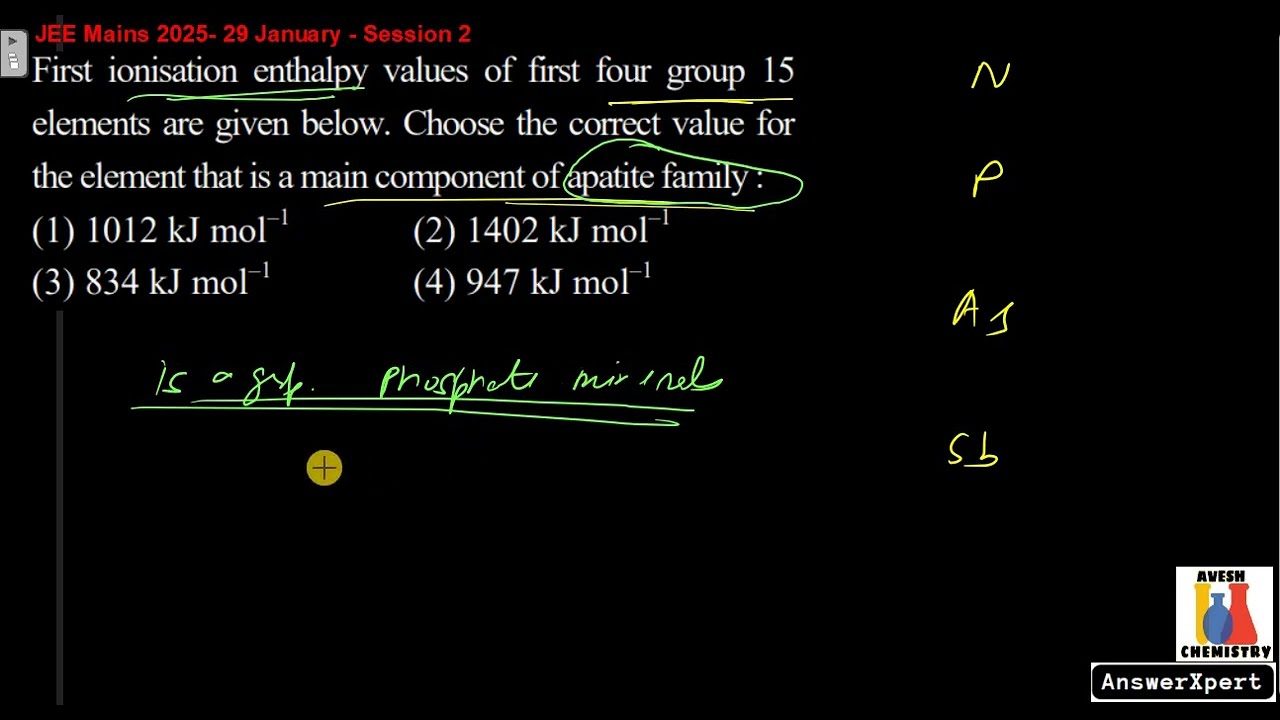 First ionisation enthalpy values of the first four group 15 elements are given below. Choose the cor