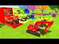 Colorful trucks - ALL COLORFUL SCANIA CRANE TRUCK, LIEBHER 902 EXCAVATOR TRANSPORTING AND PARKING