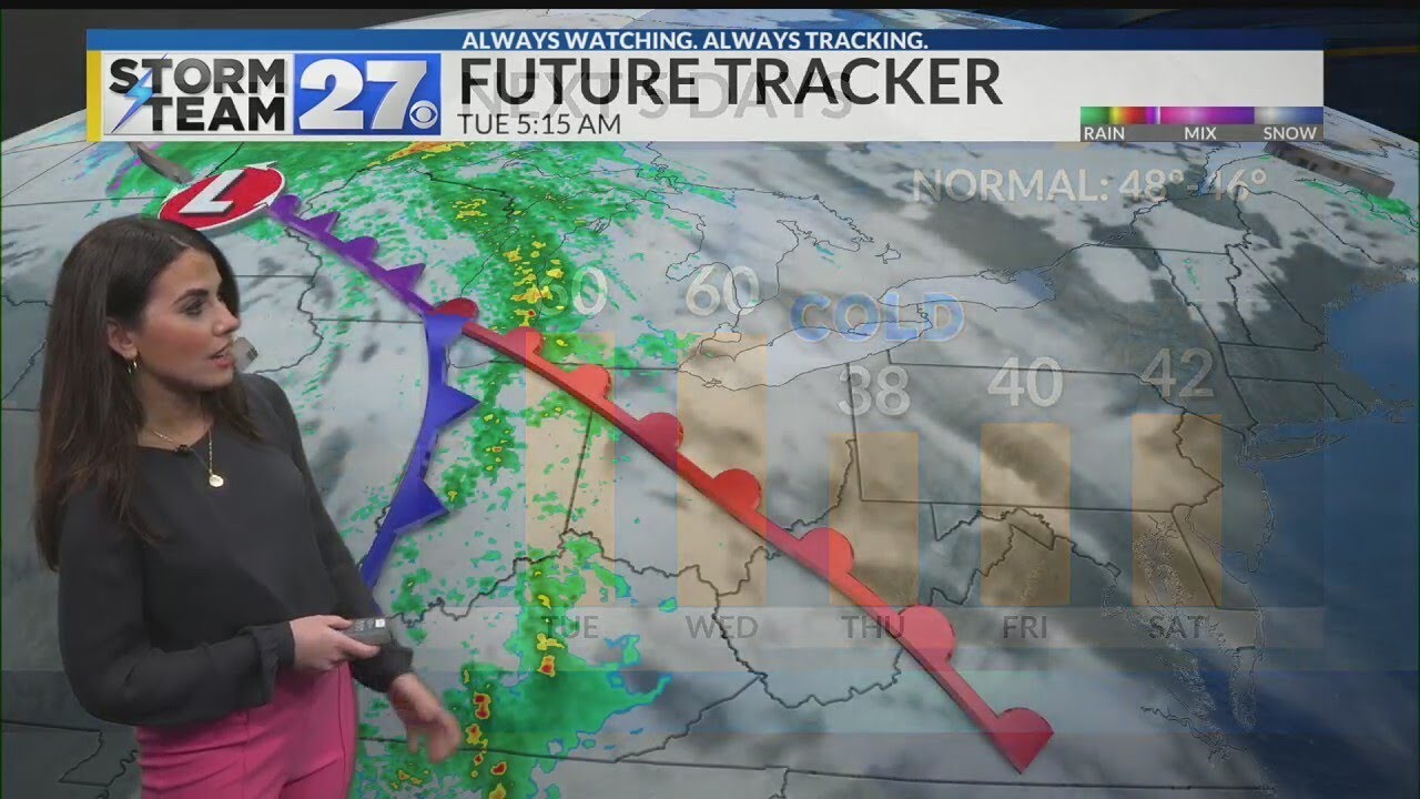 Rain showers today, a potential for snow Wednesday night - YouTube