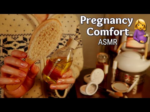 ASMR | Friend Pampers You During Your Pregnancy (ice, hairbrush, body oil, makeup) {layered sounds}