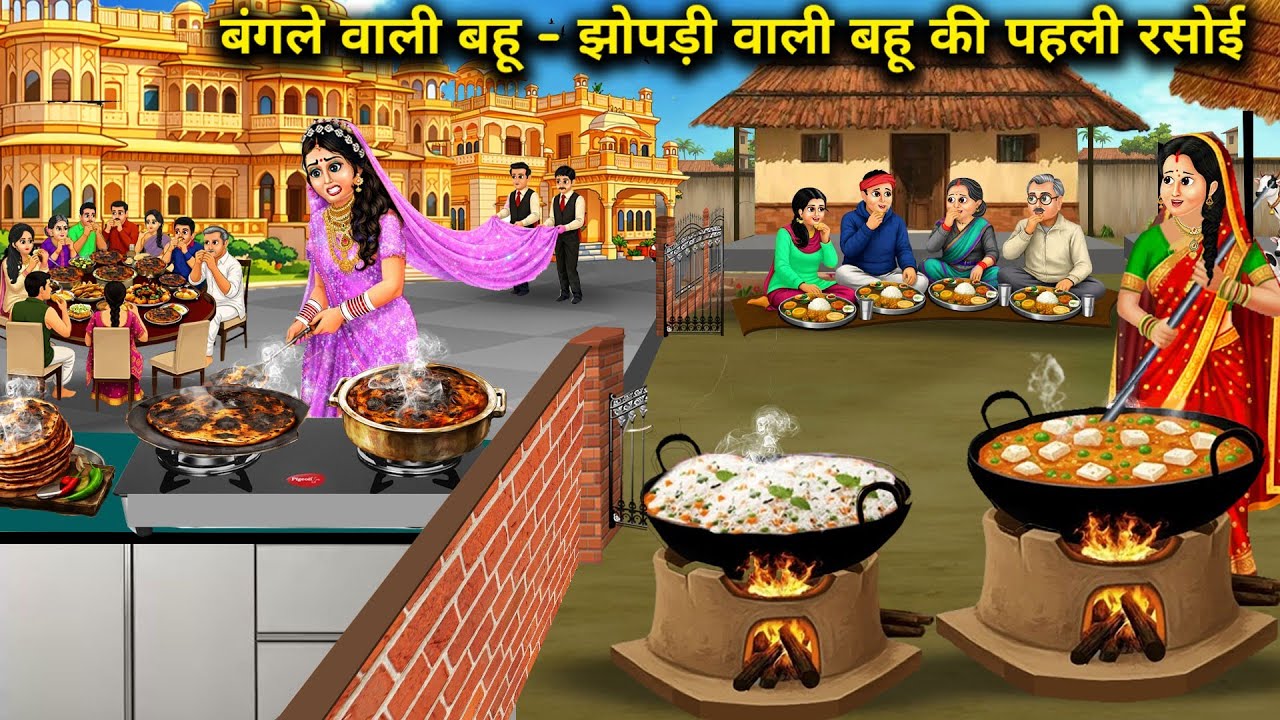 बंगले वाली बहू - झोपड़ी वाली बहू की पहली रसोई | Bungalow daughter-in-law - Hut-based | Cartoon Video