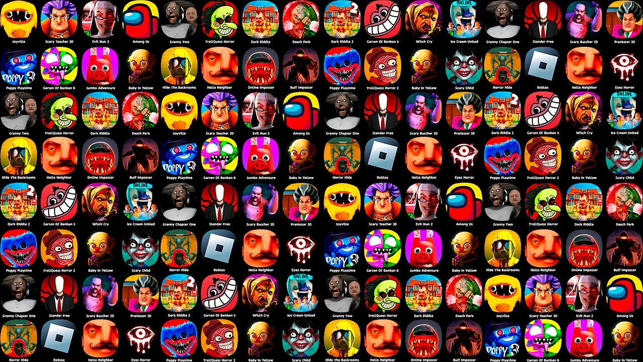 Grimace Monster Scary Survival,Poppy Playtime Chapter 3,Death Park 2,Mr Meat,Garten Of Banban 4,Eyes
