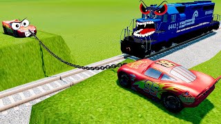 Two Lightning McQueen & Chain VS Angry Train - BeamNG.drive