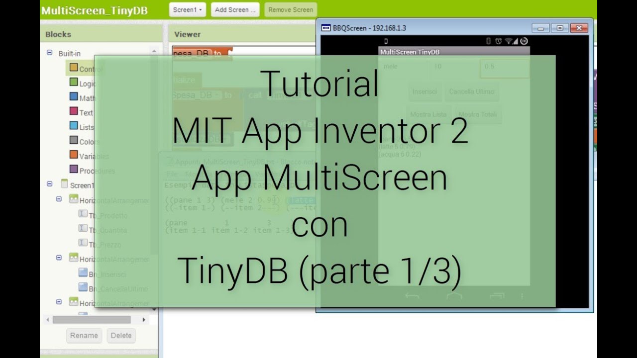Tutorial (1/3) - App MultiScreen con TinyDB - MIT App Inventor 2
