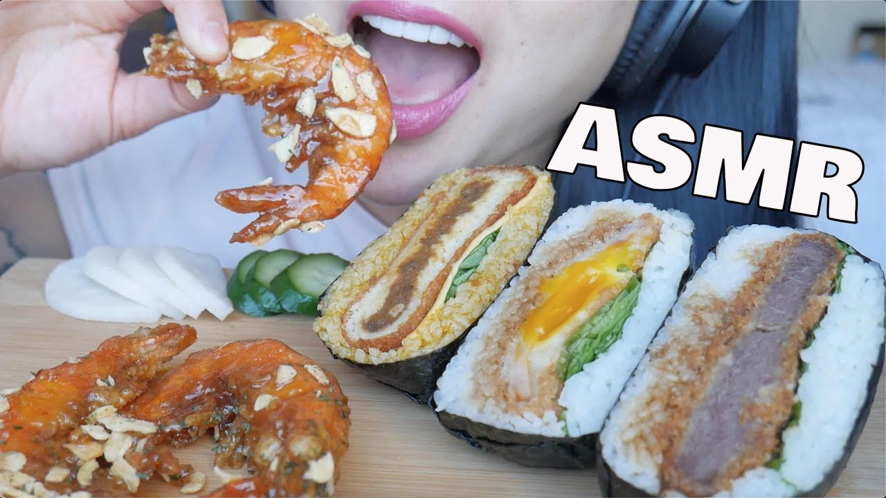 ASMR Rice Sandwich + Sweet Shrimp (ONIGIRAZU) EATING SOUNDS | SAS-ASMR