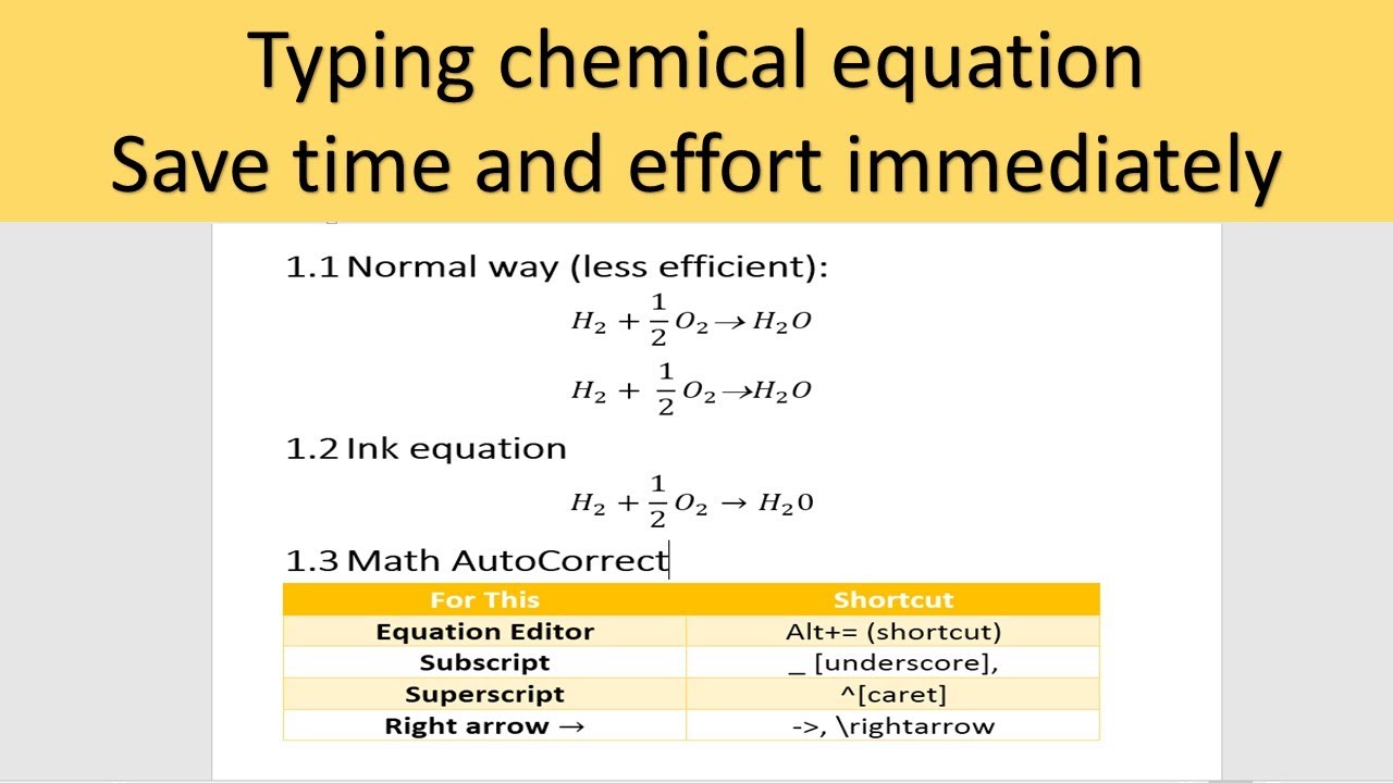 25 ways to type chemical reaction, chemical equation, reaction arrows in  Word 25 & above