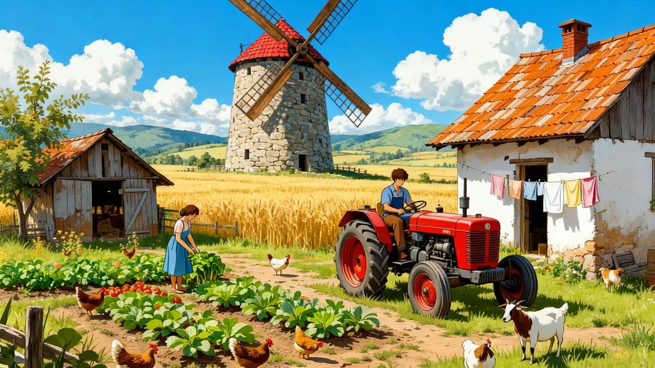 Life of a Family Inside a Windmill House: Farming and Fishing 🌾🌬️🎣 | Ghibli Style Video