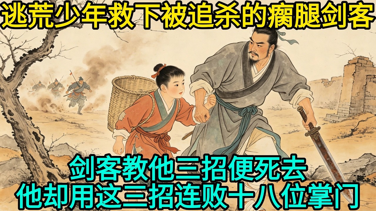 12歲逃荒少年救下被追殺的瘸腿劍客，劍客教他三招便死去，他卻用這三招接連打敗十八位江湖掌門#民間故事 #故事頻道 #感人故事 #情感