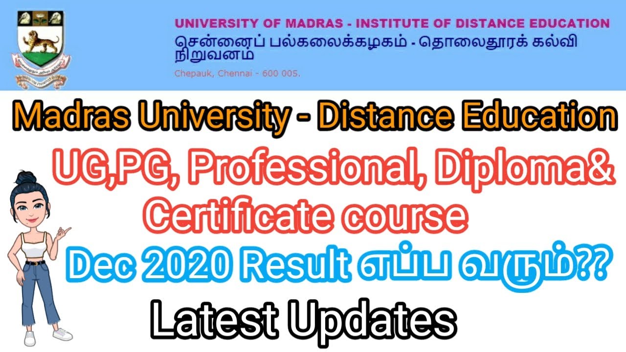 Madras University| IDE |UG,PG, Professional, Diploma, Cert.course | Dec 2020 Result | Latest Updates