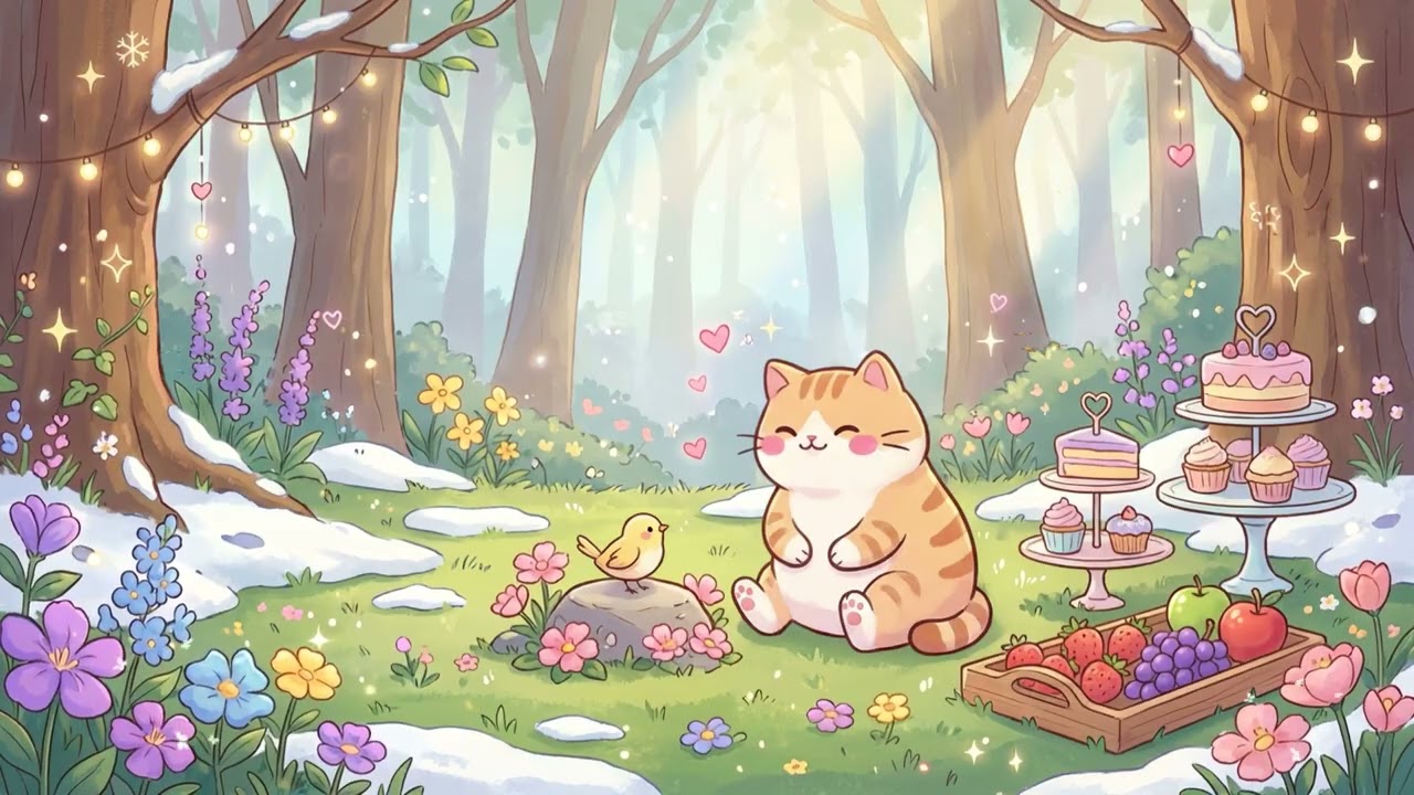 Pusheen’s Sunny Picnic Time 🌞☕ Soft Lofi for Studying & Relaxing 📓✨ Peaceful Spring Mood