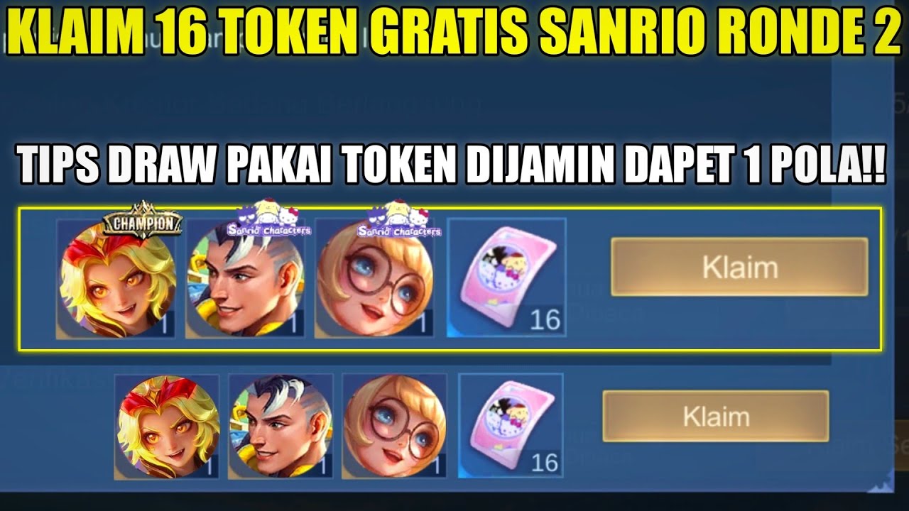 KLAIM 16 TOKEN GRATIS SANRIO RONDE 2! TIPS DRAW PAKAI TOKEN GRATIS DIJAMIN DAPET 1 POLA SKIN SANRIO