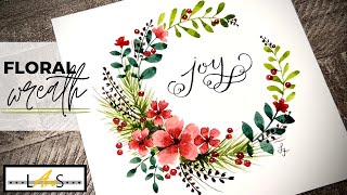 Christmas Wreath! Paint a Floral Wreath! Watercolor Christmas Cards! Christmas Watercolor Painting!