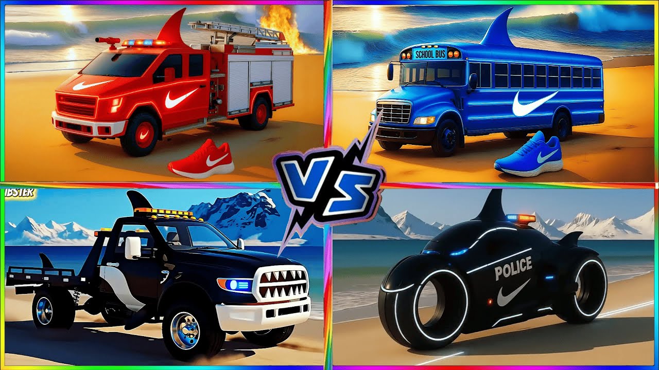 SHARK BUS 🆚 POLICE CAR 🆚 AMBULANCE 🔥 CRAZY BRAINROT - Tiles Hop EDM Tush!