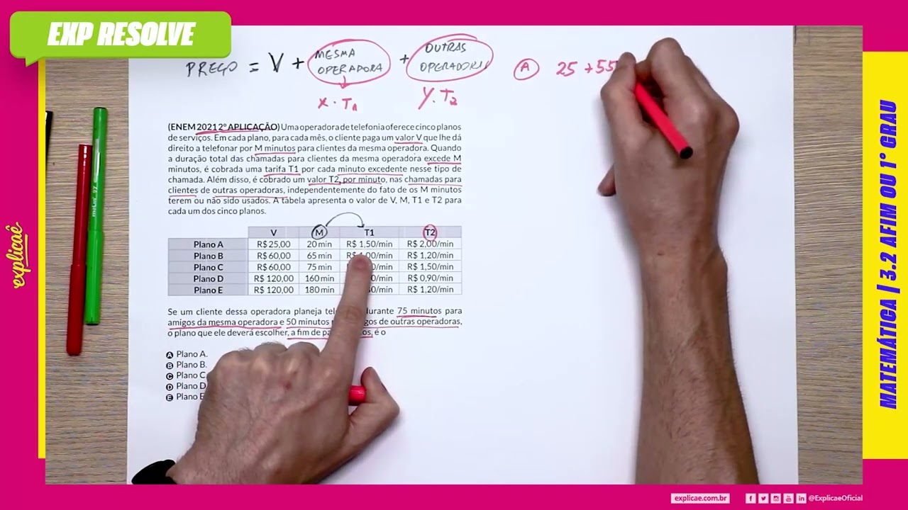 UMA OPERADORA DE TELEFONIA OFERECE CINCO PLANOS DE SERVIÇOS. EM CADA PLANO (...) |  AFIM OU 1° GRAU