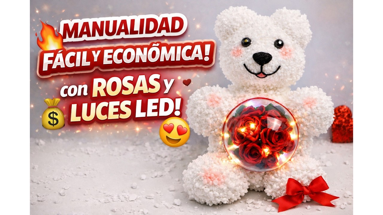 COMO HACER un OSITO de UNICEL con CUPULA de ROSAS ETERNAS y LUCES LED #todokehacer