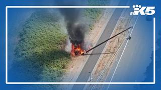 Car catches fire after crashing in Redmond