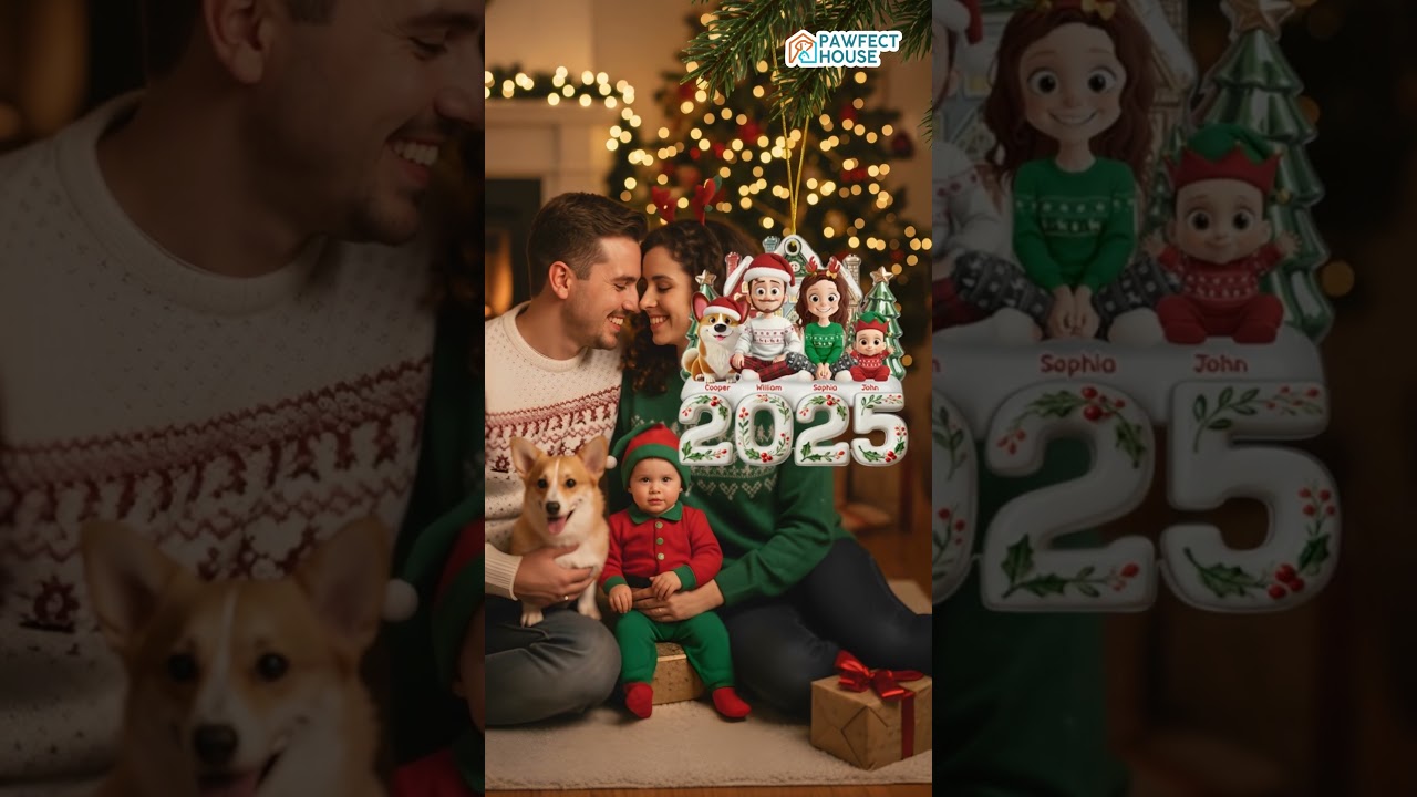 Custom Ornament - Gifts For Family, Dog Cat Lovers - Our Happy Place, Right Here - AOP-MQ0811 V2.2