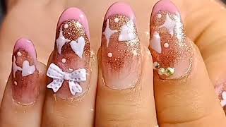 Mastering Glamour: Acrylic Nail Extension & French Nail with Glitter, Stones, Application tutorial. screenshot 5