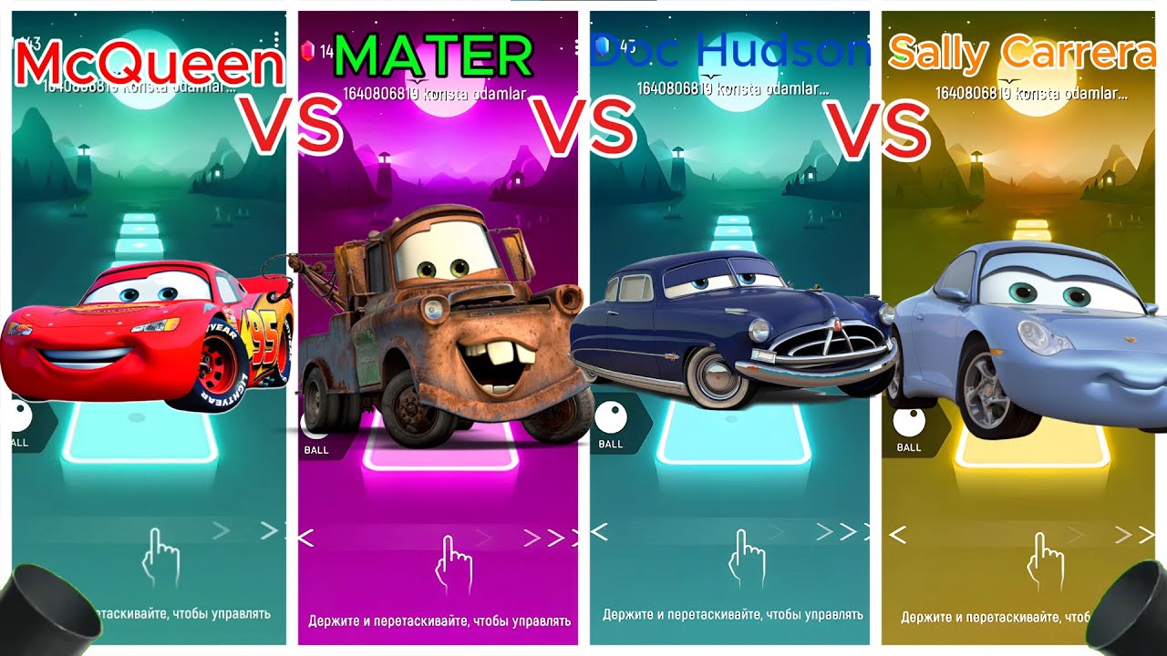 McQueen vs Mater vs Doc vs Sally – Tiles Hop Challenge!