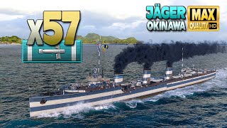 Destroyer Jäger: 57 torpedo hits on map Okinawa  World of Warships