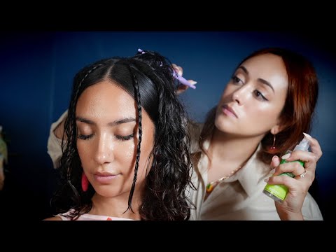 ASMR Styling Natural Curly Hair [Half Sleek & Braids] | Water Spraying Twist Curls Unintentional