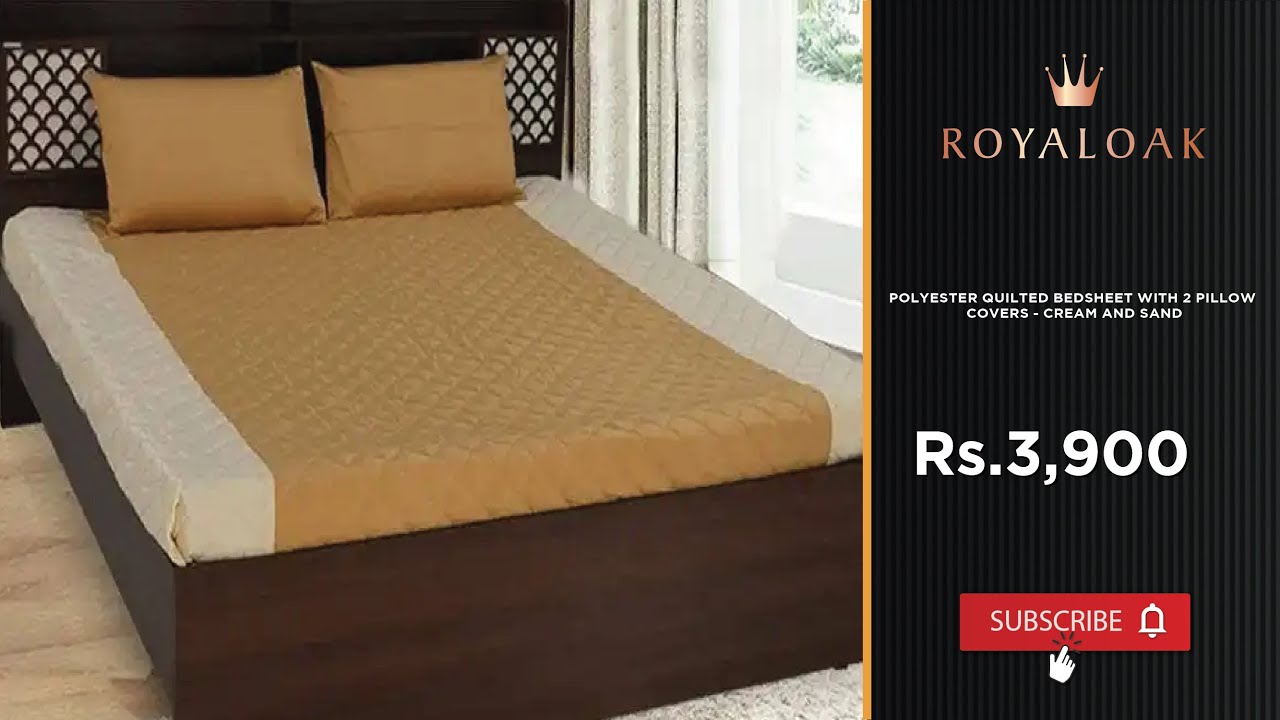 Royaloak Polyester Quilted Bedsheet With 2 Pillow Covers Cream And
