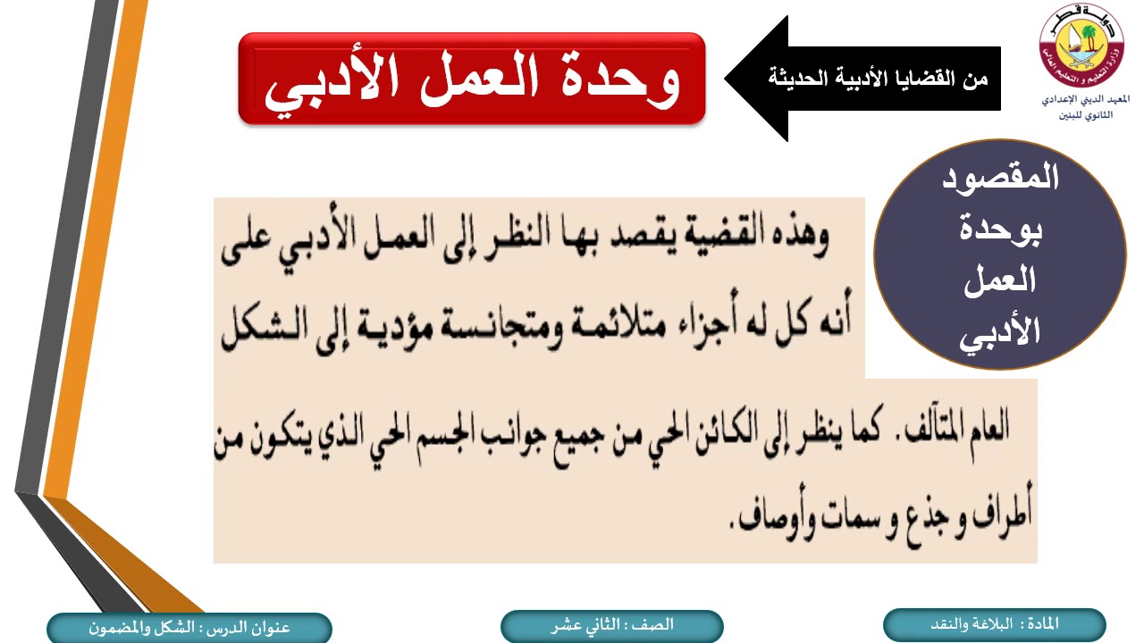 البلاغة والنقد- الثاني عشر- قضية وحدة العمل الأدبي- 11-2-2021