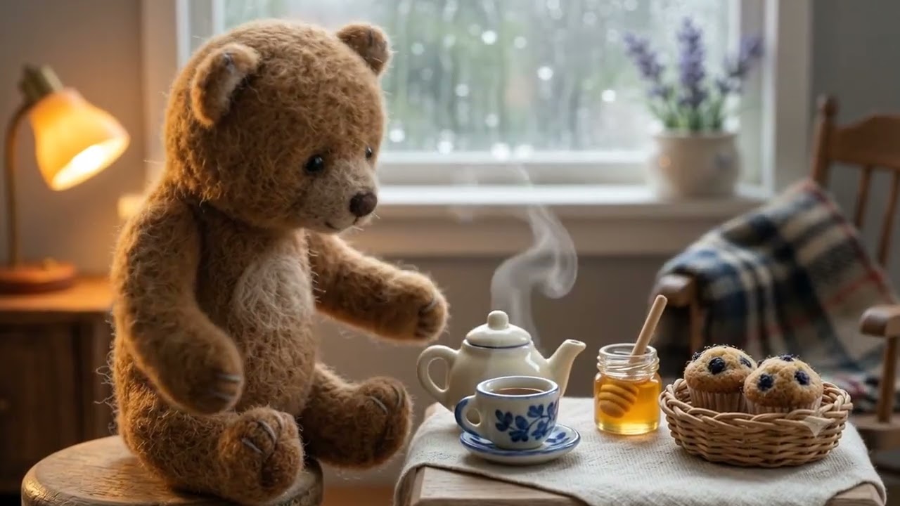 Bear — Brewing Tea in the Rain #BearBrewingTea #BearInRain #CuteBear #TeaTime #RainyDay #CozyVibes 