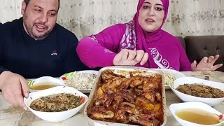 تحدي اكل،صنية بطاطس بأجنحة الدجاج مع السبانخ باللحم والأرز بالشعريه