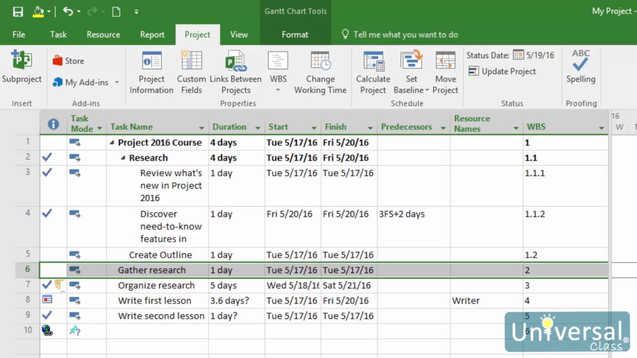 Lesson 14 Using Baselines Microsoft Project 16 Course Universal Class Youtube